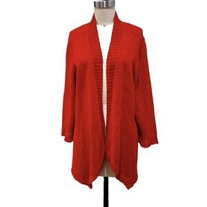 Eileen Fisher Sweater Womens 1X Red Linen Cotton Open Front Cardigan Lightweight
